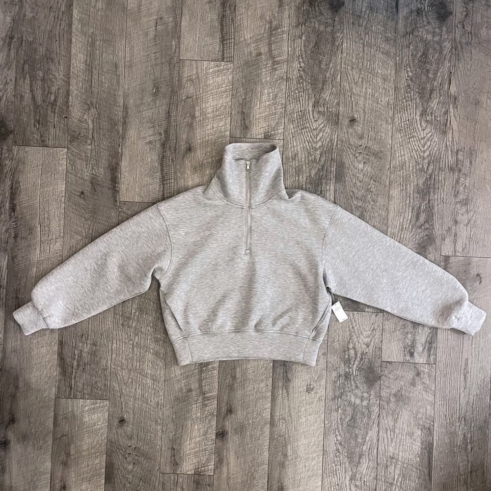 Old Navy Active Bounce Fleece Quarter Zip Pullover Gray Cropped Sweatshirt XS
